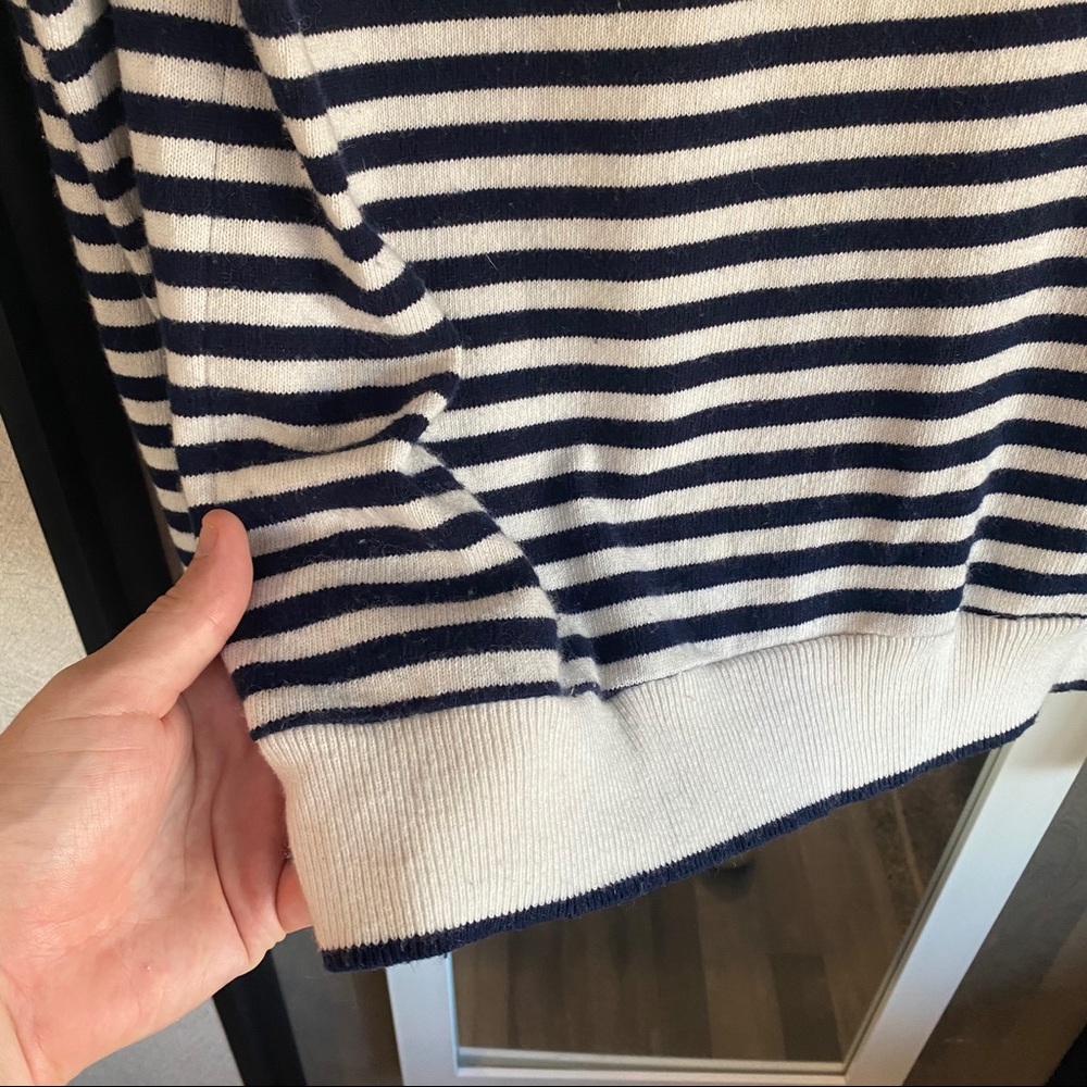 Equipment Navy and White Striped Mariniere Cotton Sweater Medium - Picture 3 of 10